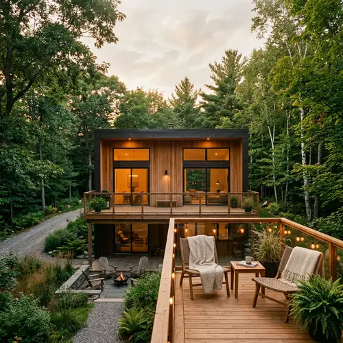 Cozy Minimalist House with Balcony & Trees