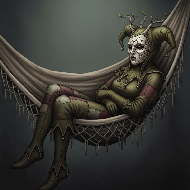 Melancholic Female Jester in Dark Fantasy Art