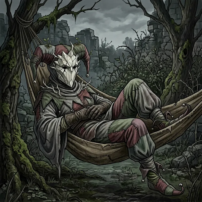 Melancholic Female Jester in Dark Fantasy Art