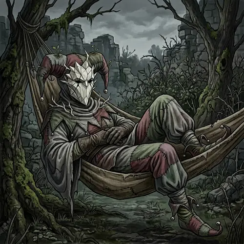 Melancholic Female Jester in Dark Fantasy Art