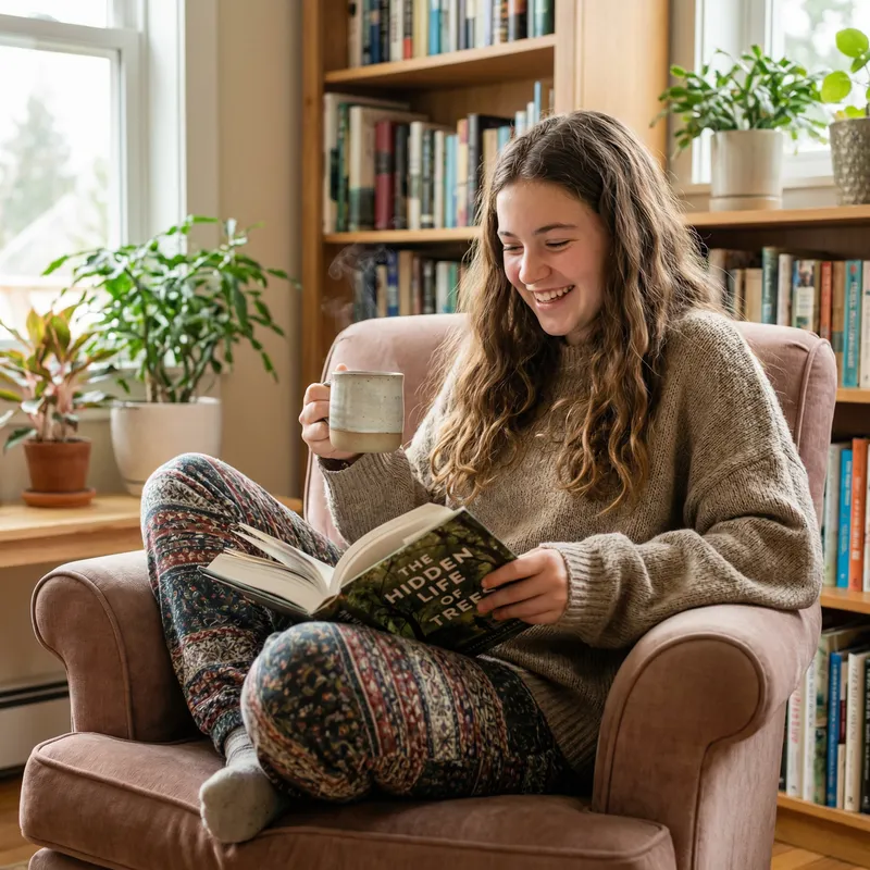 Fashionable Teen Girl Enjoying Coffee and Reading