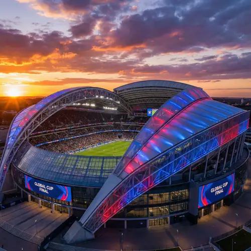 Stunning Modern Football Stadium at Sunset