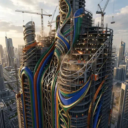 Futuristic Building Under Construction: A Drone's Eye View