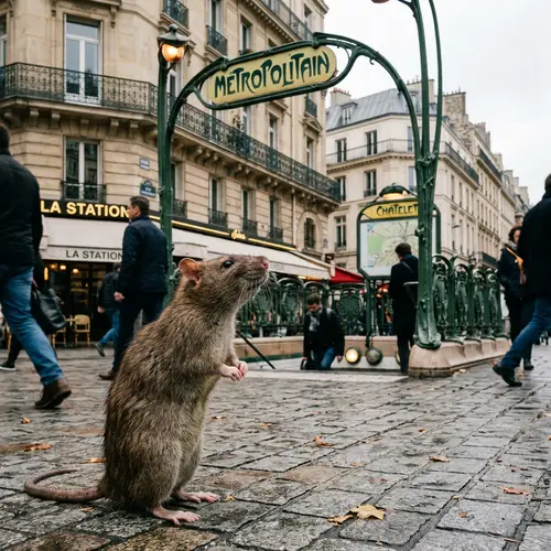 Large Rat at Parisian Metro Stop: Curious and Unique View