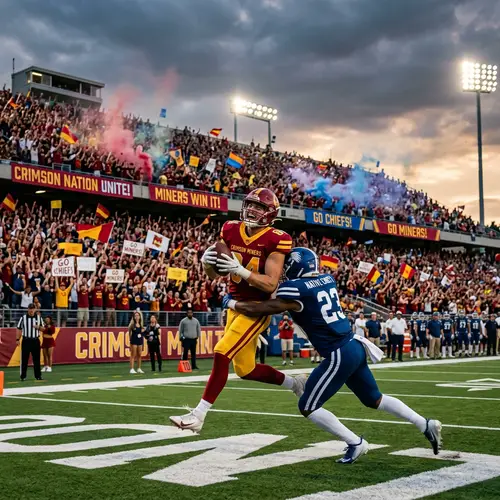 Intense American Football Game: Crimson Miners vs Native Chiefs