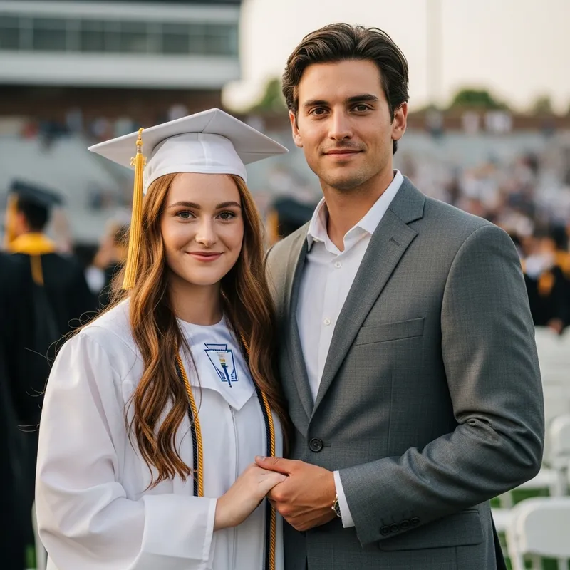Graduation Couple in Stylish Grey Suit