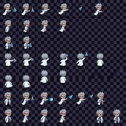 Pixel Art Rick Sanchez Lab Coat Sprite Sheet - Character Animations
