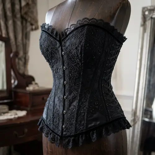 Opulent Black Lace Corset | Victorian Style Elegance