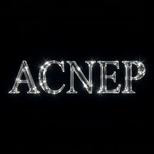 Elegant Crystal 'Acnep' Word Displayed on Black Background