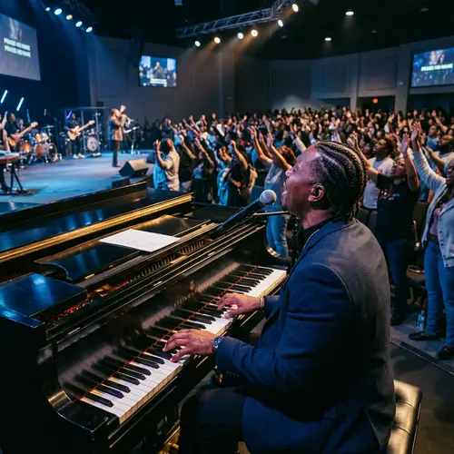 Passionate Gospel Singer at Night Worship Service