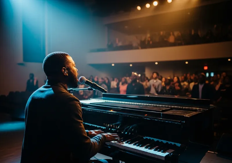Passionate Gospel Singer at Night Worship Service