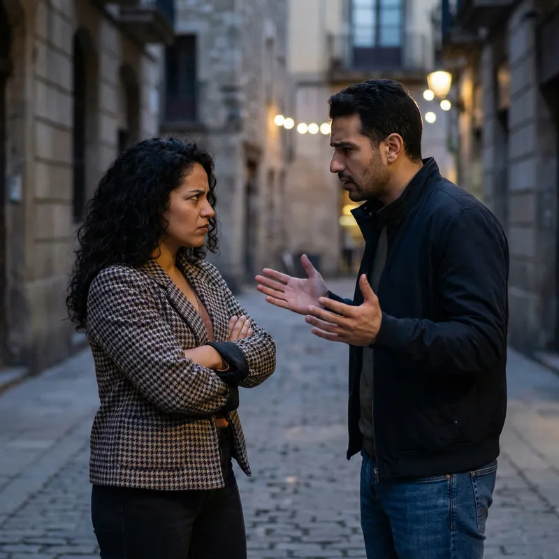 Tense Romantic Scene: Hispanic Woman & Middle-Eastern Man Conflict Tense Romantic Scene: Hispanic Woman & Middle-Eastern Man Conflict
