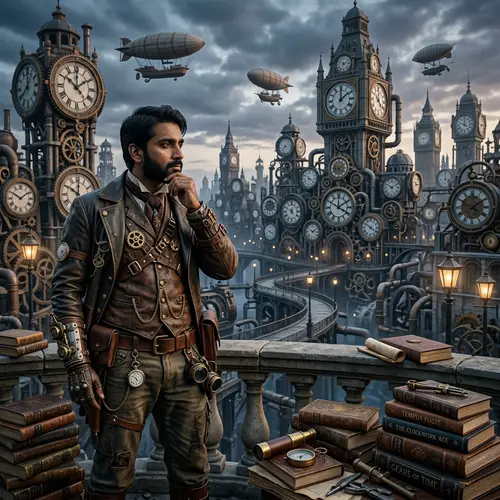 Steampunk Dreamscape: South Asian Man in Thought