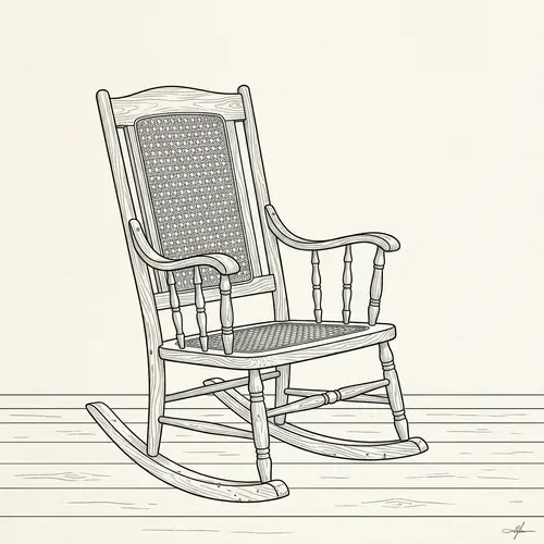 Elegant Traditional Wooden Rocking Chair in Line Art Style