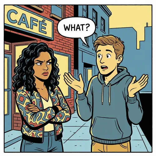 Comic Illustration: Tense Situation Between Boyfriend and Girlfriend