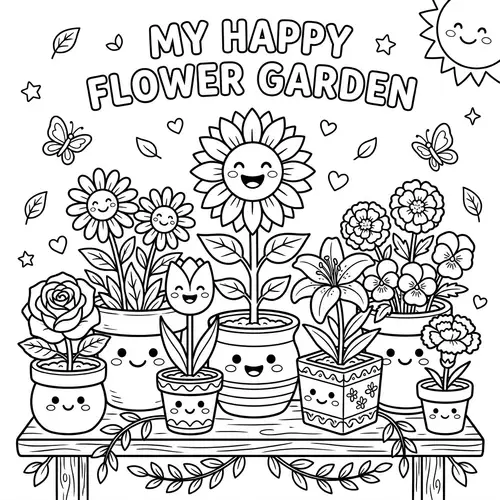 Smiling Flowers Coloring Book: Cute Flower Pots Design