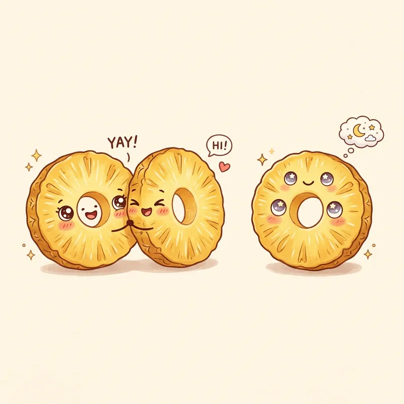 Adorable Kawaii Pineapple Slices Artwork - Cute & Playful Designs Adorable Kawaii Pineapple Slices Artwork - Cute & Playful Designs