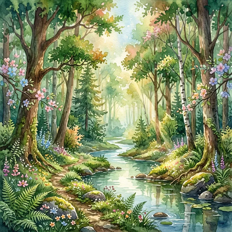 Mystical Forest Watercolor Art | Enchanted Woods