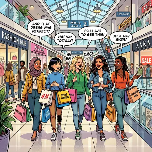 Friends Shopping at the Mall - Happy Moments