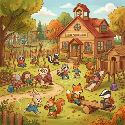 Adorable Schoolyard Animals in Pastel Colors