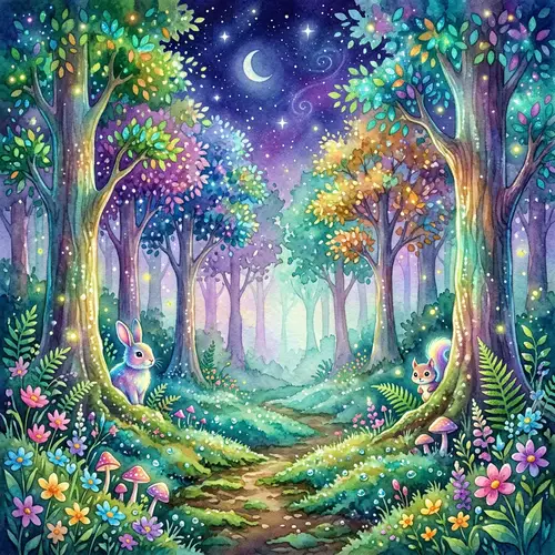 Magical Forest Watercolor Painting: Enchanting Landscape Art