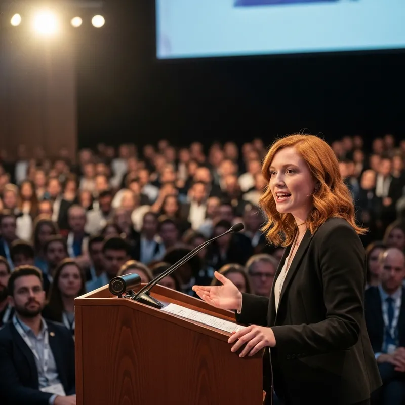 Inspiring Young Female Speaker with Red Hair