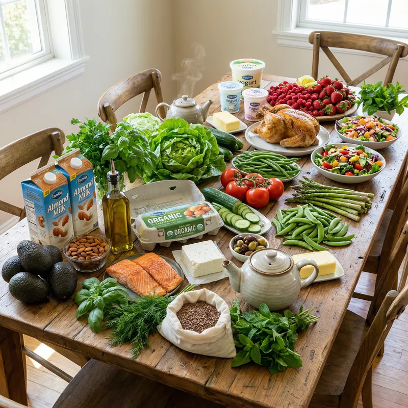 Fresh Food Spread with Avocados, Salmon, Eggs, and More - Healthy Dishes