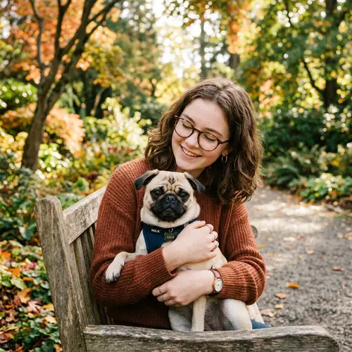 Girl with Spectacles and Pug: A Cute Moment