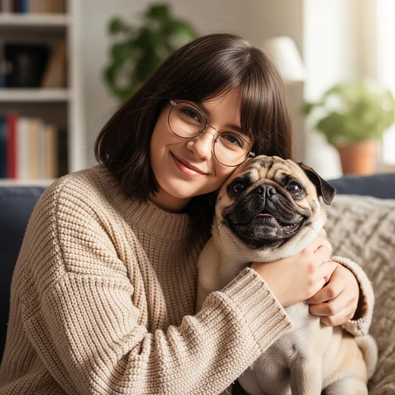 Girl with Spectacles and Pug: A Cute Moment