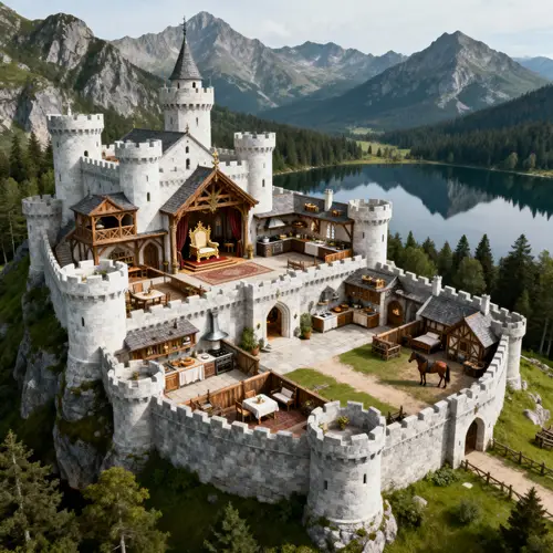 Fantasy Castle Layout in Majestic Mountains