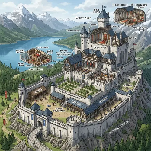 Fantasy Castle Layout in Majestic Mountains