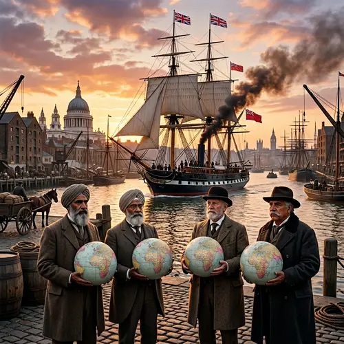 Victorian Era Imperialism Scene: British Ship, Wise Men, Global Spread