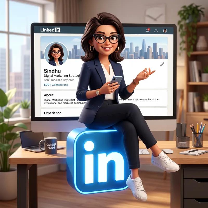 3D Illustration of Animated Woman on LinkedIn Logo