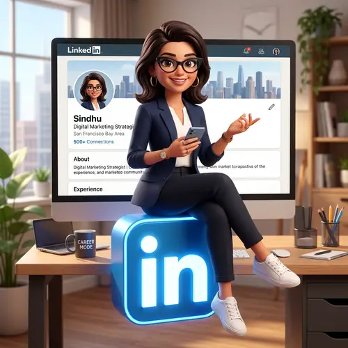 3D Animated Female Character on LinkedIn Logo
