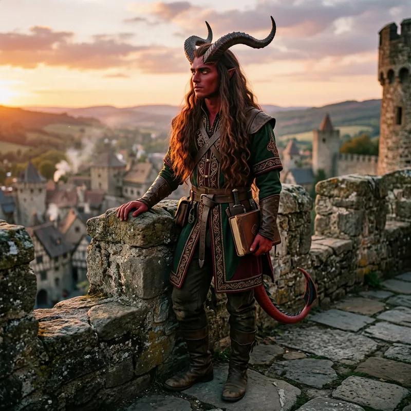 Mystical Young Tiefling with Glowing Eyes