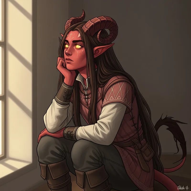 Mystical Young Tiefling with Glowing Eyes