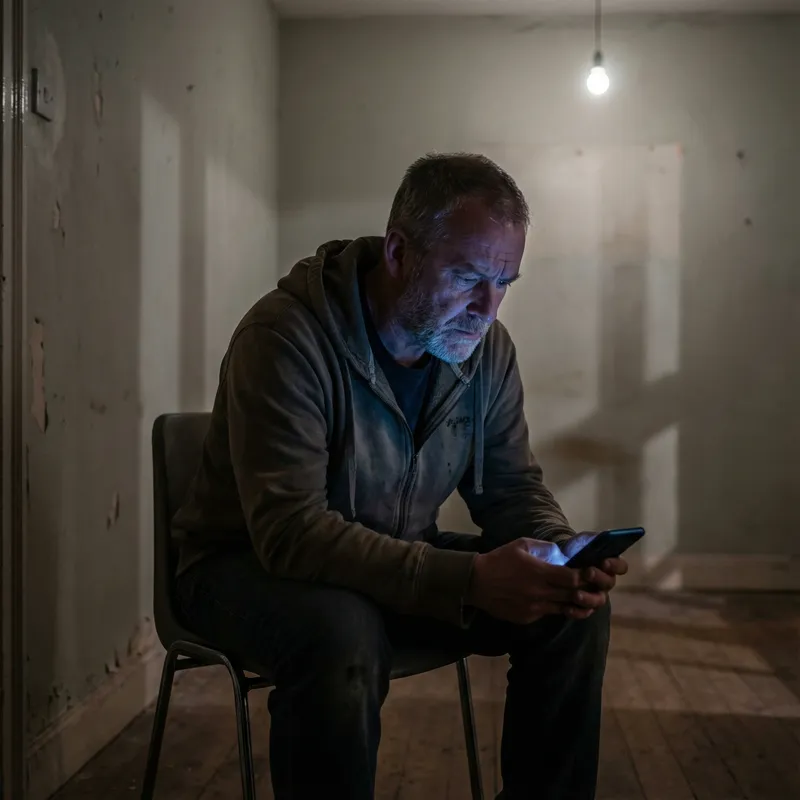 Sad Man Scrolling Phone Alone