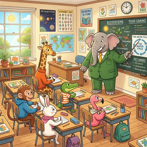 Fun Elephant Teacher in Classroom - Animated Teaching Scene