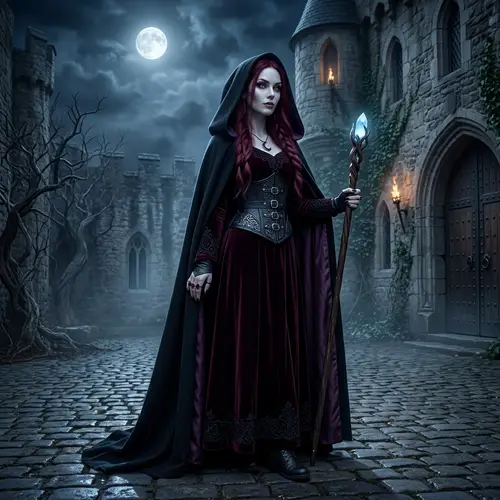 Mysterious Vampire Woman in High Fantasy Attire | Supernatural Transformation