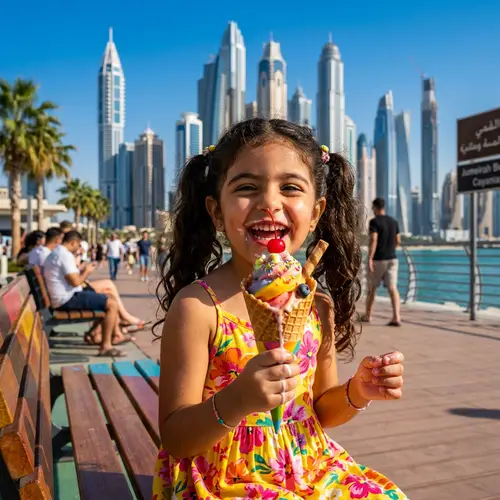 Joyful 6-Year-Old Girl Enjoying Ice Cream in Sunny Dubai