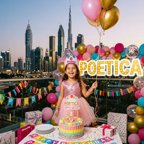 6-Year-Old Girl Birthday Celebration in Dubai with Poetica Sign