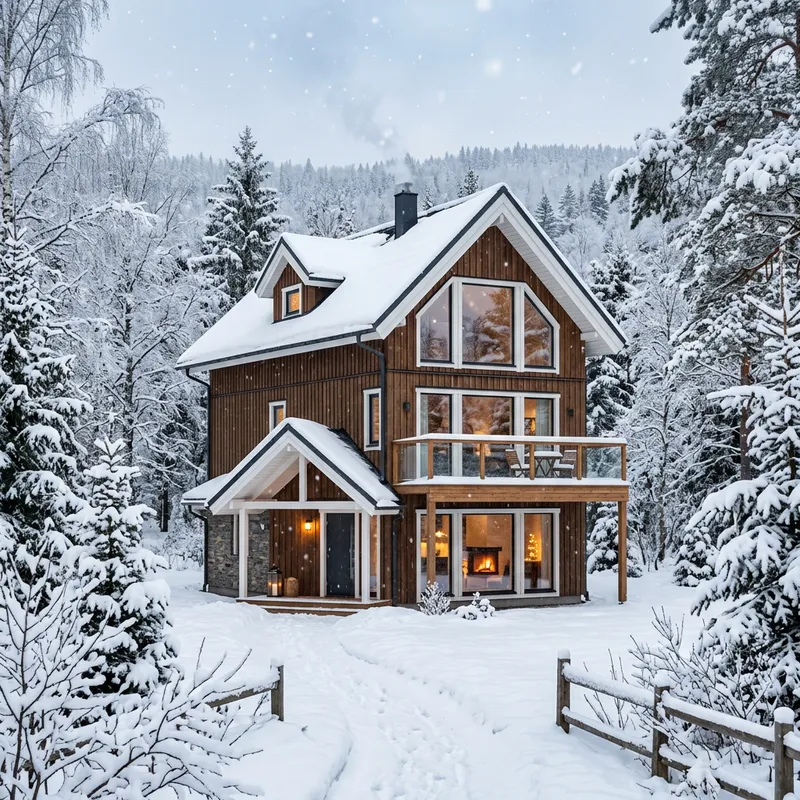 Scandinavian Style Three-Story House in Snowy Forest | Peaceful Winter Retreat