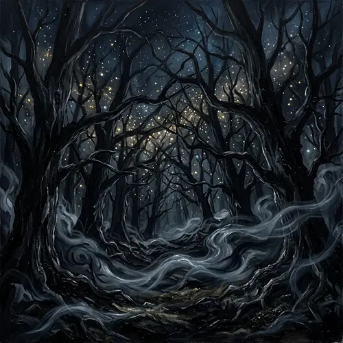 Nocturnal Woodland: Abstract Dark Forest Art