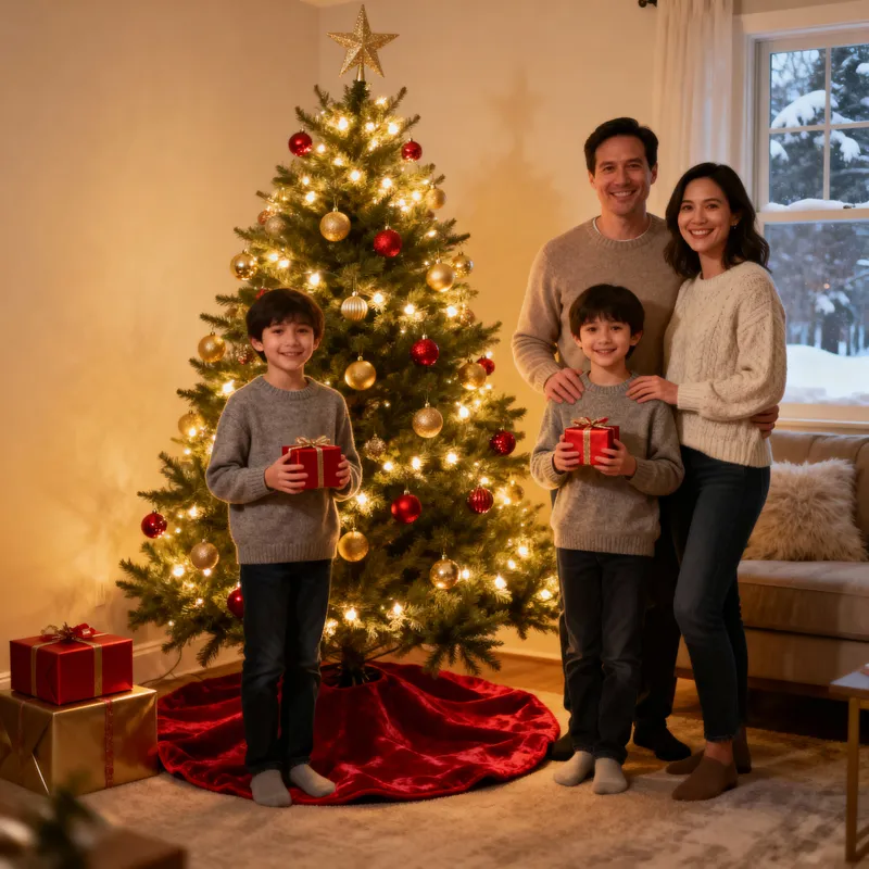 Cozy Family Christmas Photo by the Tree