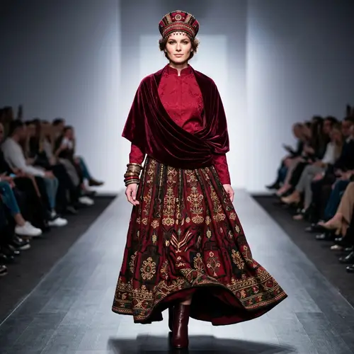 Fashion Designer's Striking Outfit with Intricate Patterns and Textures