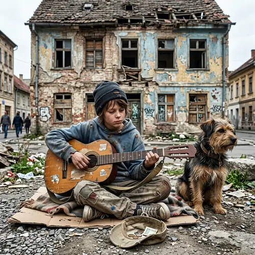 Homeless Boy with Dog: Symbol of Hardship | Emotional Image