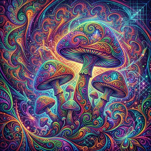 Psychedelic Fractal Mushroom Art: Alex Grey Inspired Designs