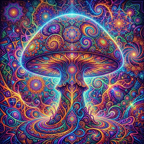 Psychedelic Fractal Colourful Pattern Mushroom