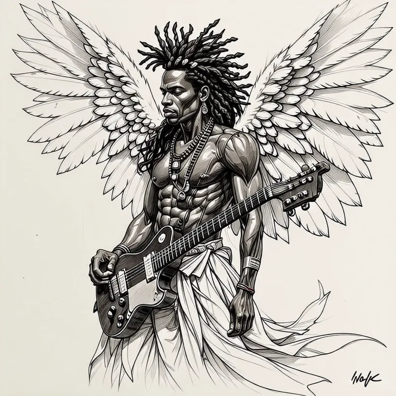 Icarus Angel Sketch for Ivan RG Guitar Body