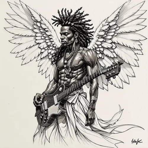 Icarus Angel Sketch for Ivan RG Guitar Body